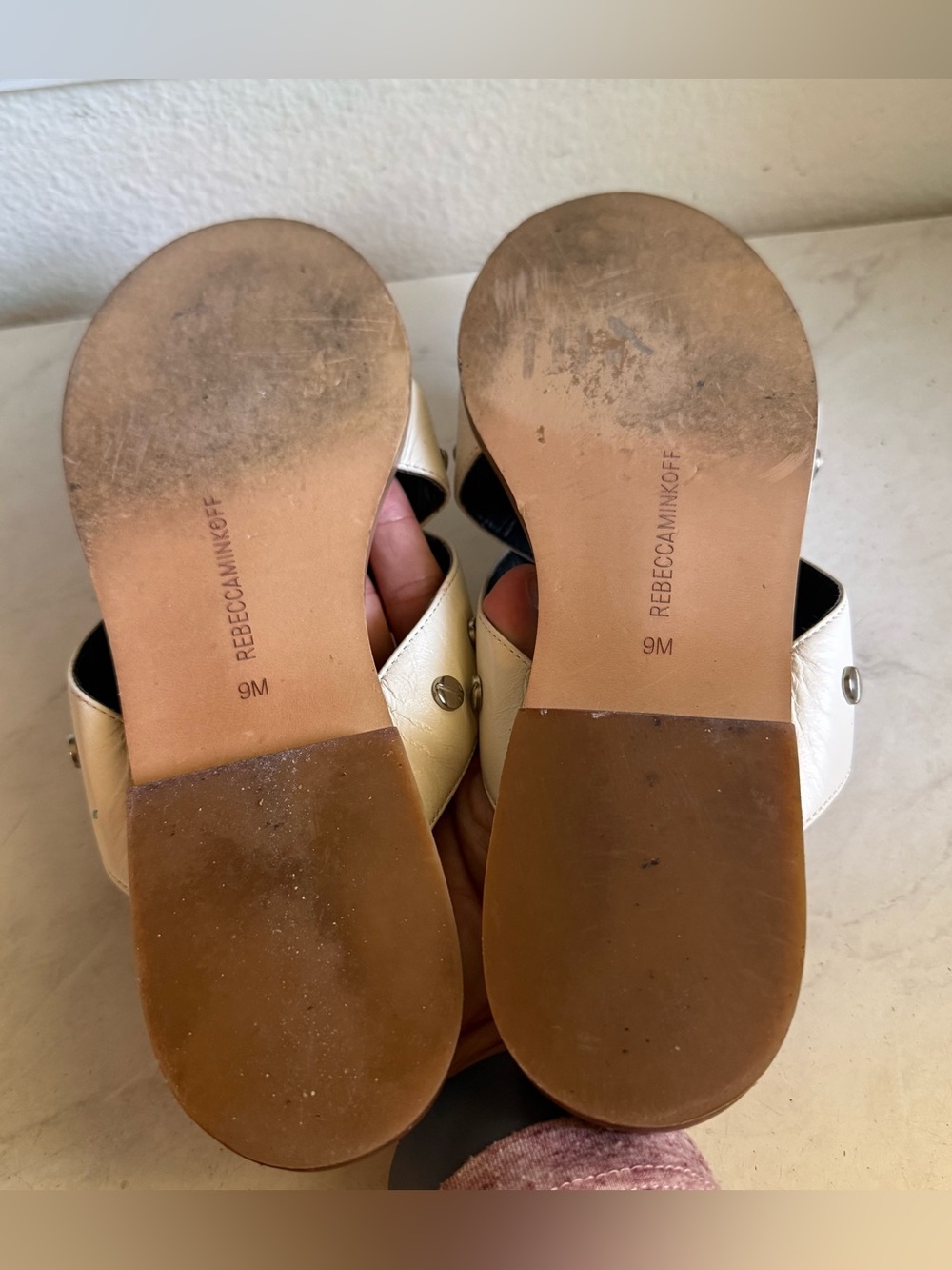 Rebecca Minkoff White Studded Leather Slide Sandals - Picture 5 of 7